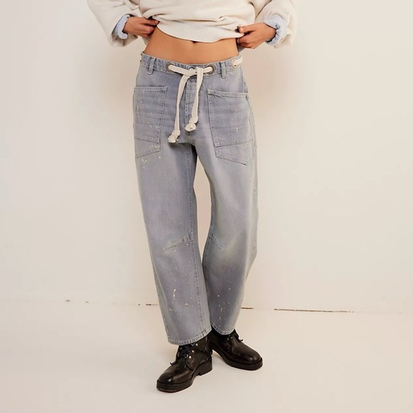Free People Moxie Pull On Barrel Jeans Slouchy Low Slung We The Free Grey - Picture 1 of 10
